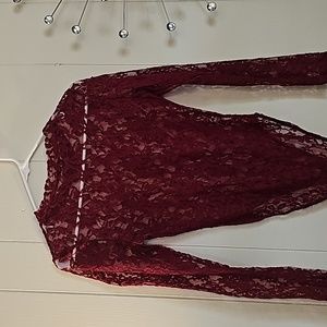 Lace leotard see-through rich in color burgundy small to medium